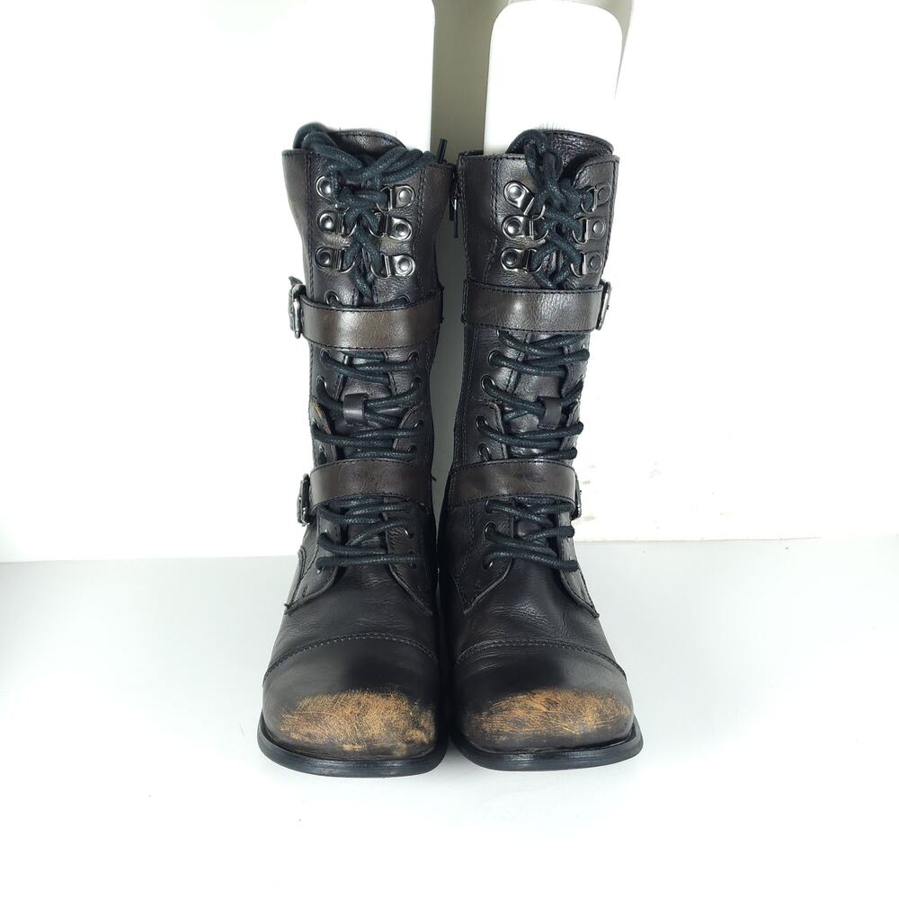 Miz Mooz Women's Melinda US 7,5 Brown Distressed Leather Riding Boots - Picture 3 of 16